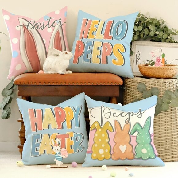 Happy Easter Pillow Covers 20x20 Inch Set of 4 / BRAND NEW - Picture 2 of 7